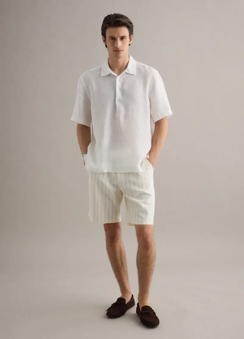 Shorts In Misto Lino E Cotone A Righe Multicolor Regular Fit, Uomo, Multicolor