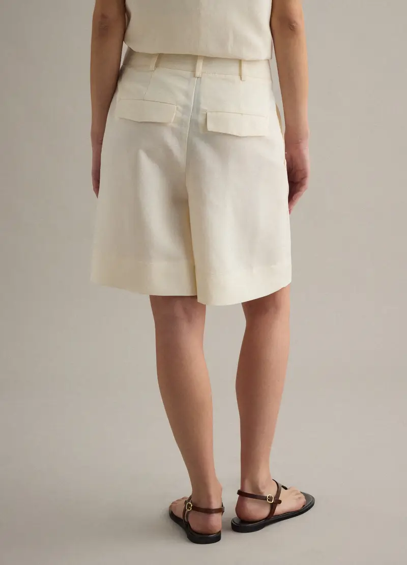 Shorts In Misto Lyocell E Lino Beige Regular Fit, Donna, Beige miniatura 3