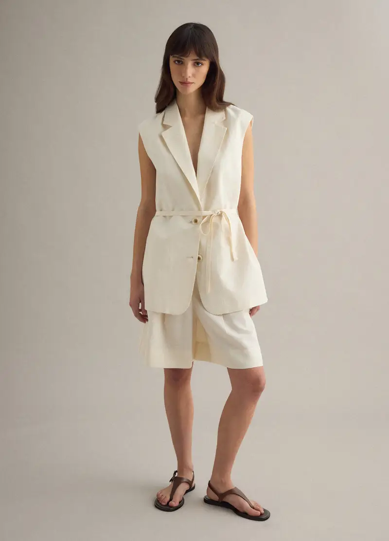 Shorts In Misto Lyocell E Lino Beige Regular Fit, Donna, Beige