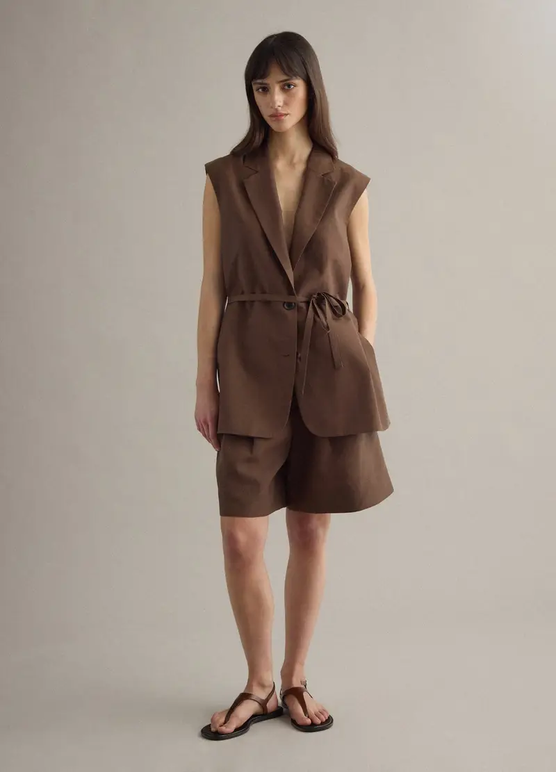 Shorts In Misto Lyocell E Lino Marroni Regular Fit, Donna, Marrone miniatura 2