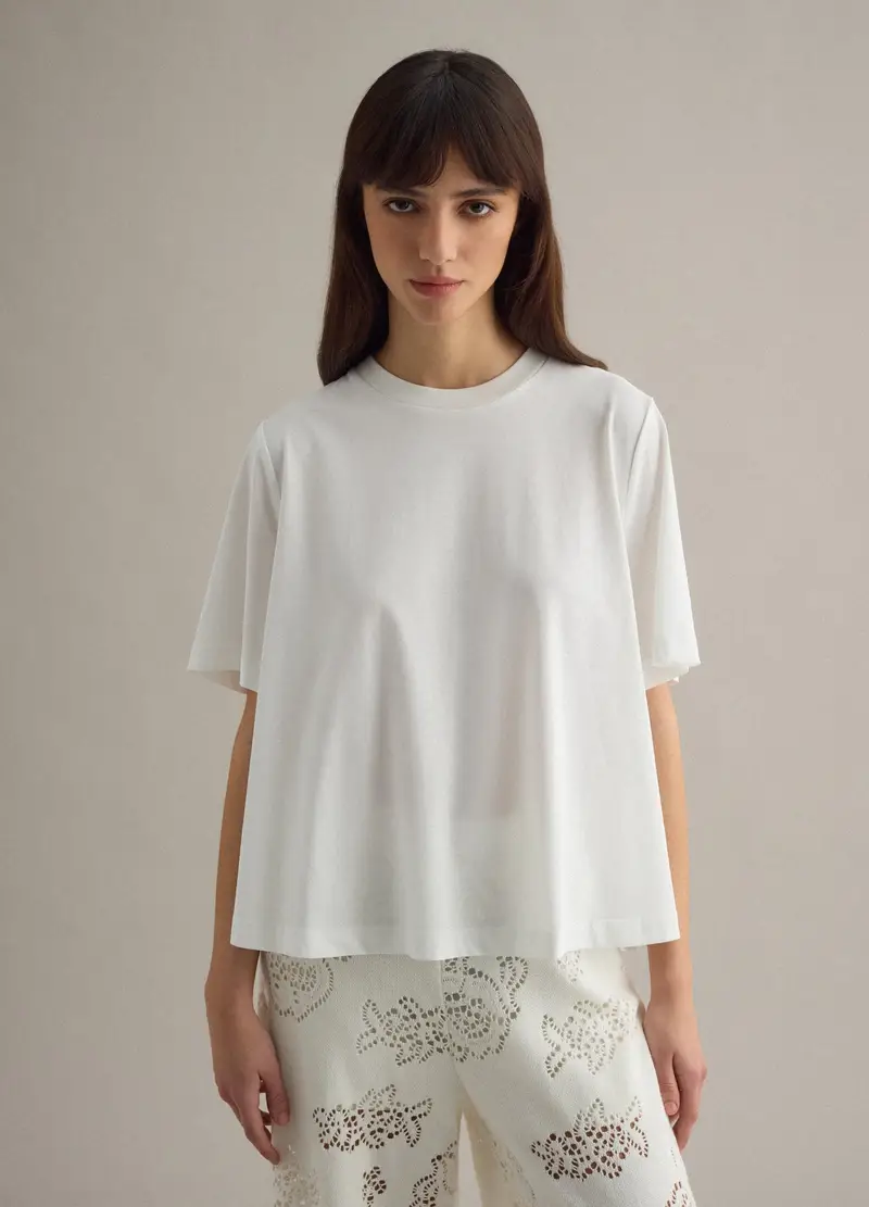 T-shirt A Maniche Corte In Misto Cotone Bianca Regular Fit, Donna, Bianco miniatura 3