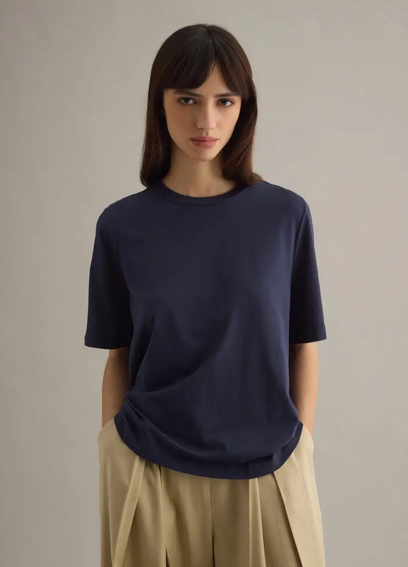 T-shirt A Maniche Corte In Misto Cotone Blu Regular Fit, Donna, Blu miniatura 3