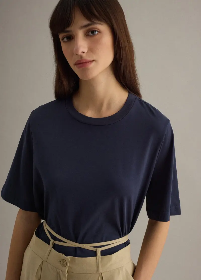 T-shirt A Maniche Corte In Misto Cotone Blu Regular Fit, Donna, Blu