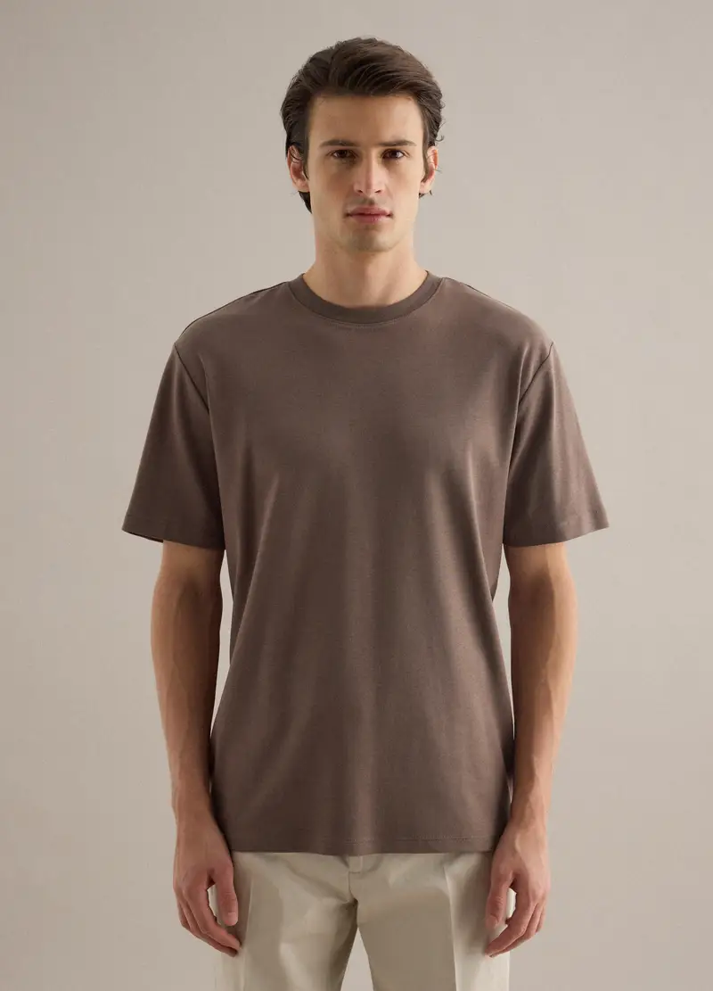 T-shirt Girocollo In Puro Cotone Marrone Regular Fit, Uomo, Marrone