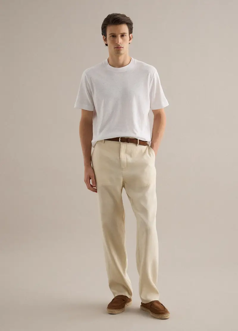 T-shirt In Misto Lino E Cotone Bianca Regular Fit, Uomo, Bianco miniatura 2