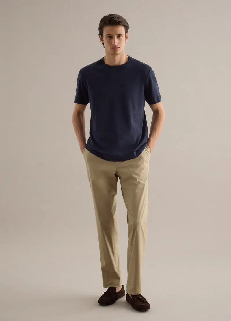 T-shirt In Misto Lino E Cotone Blu Regular Fit, Uomo, Blu miniatura 2