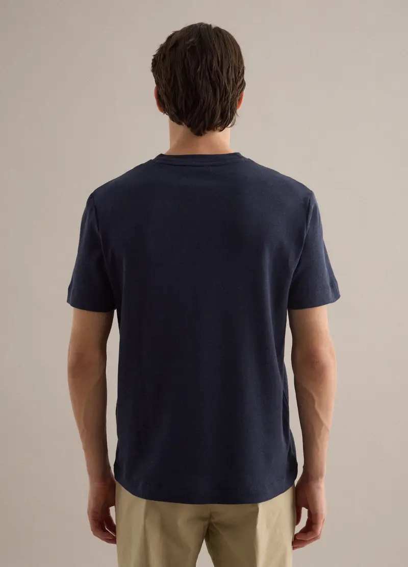 T-shirt In Misto Lino E Cotone Blu Regular Fit, Uomo, Blu miniatura 3