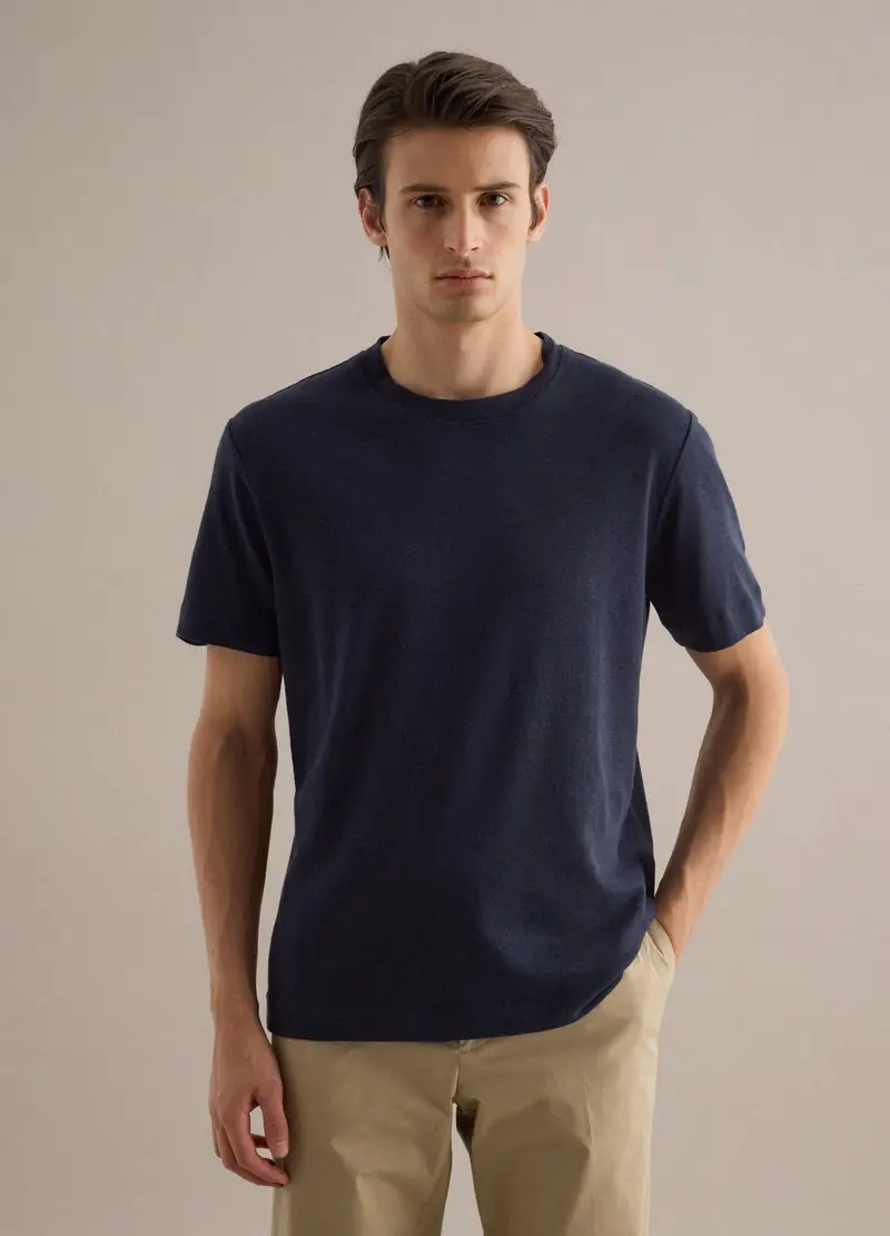 T-shirt In Misto Lino E Cotone Blu Regular Fit, Uomo, Blu