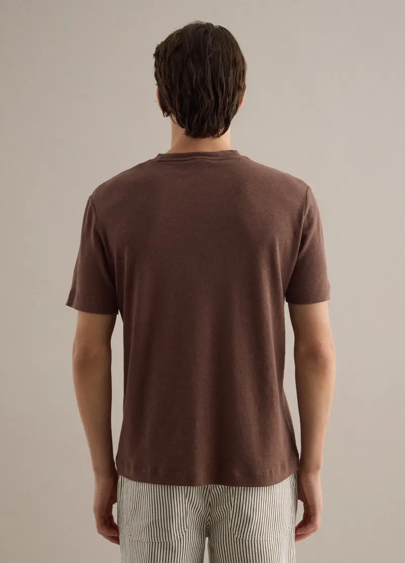 T-shirt In Misto Lino E Cotone Marrone Regular Fit, Uomo, Marrone miniatura 3