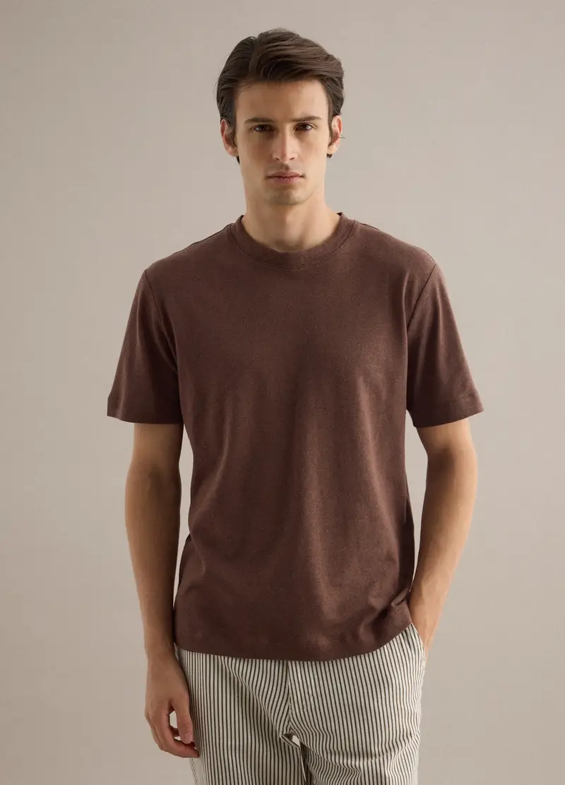 T-shirt In Misto Lino E Cotone Marrone Regular Fit, Uomo, Marrone