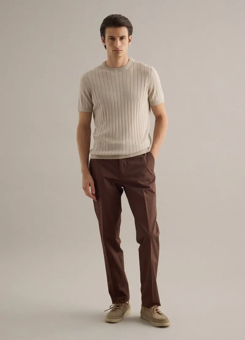 T-shirt In Puro Cotone Beige A Righe Regular Fit, Uomo, Beige miniatura 2