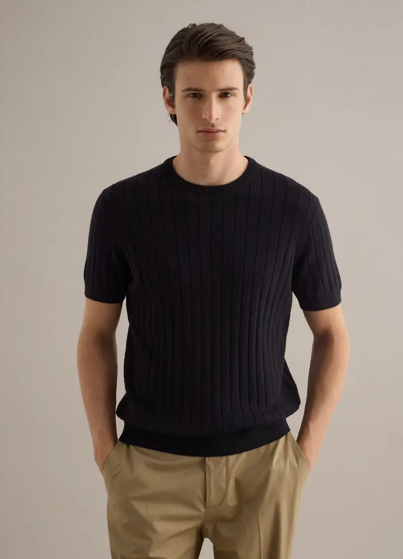 T-shirt In Puro Cotone Nero A Righe Regular Fit, Uomo, Nero miniatura 3