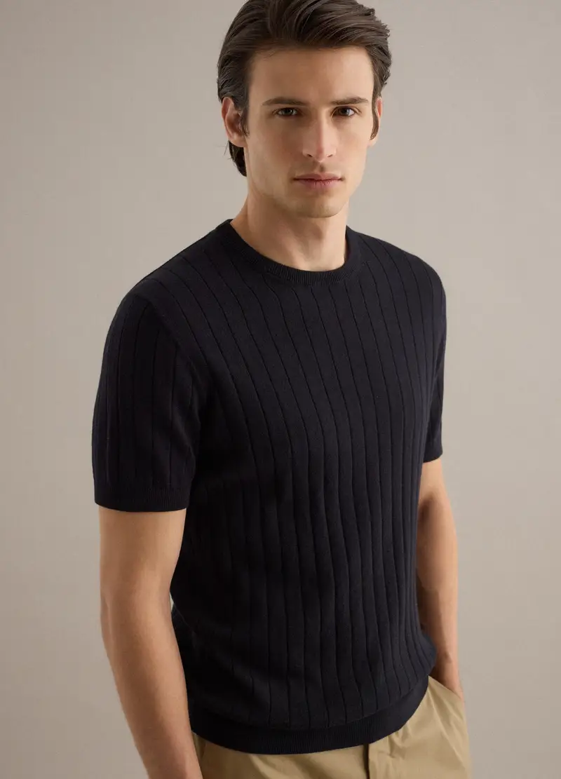 T-shirt In Puro Cotone Nero A Righe Regular Fit, Uomo, Nero