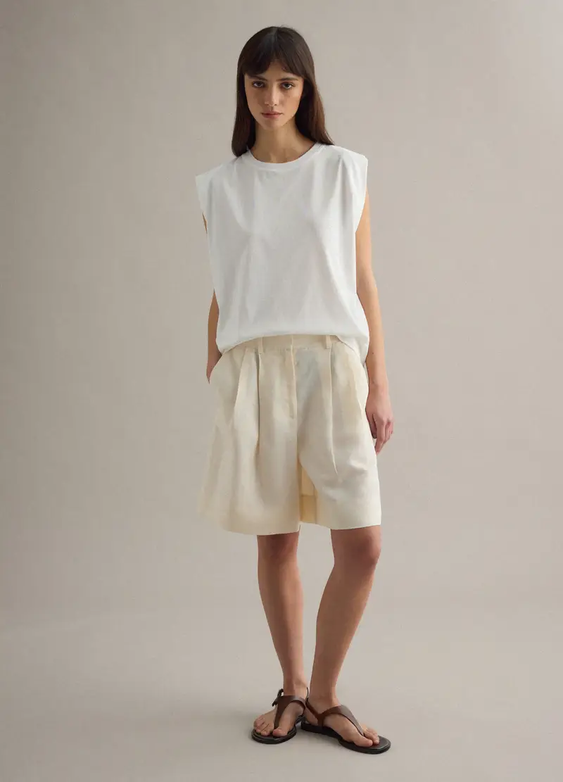 T-shirt Senza Maniche In Misto Cotone Bianco Regular Fit, Donna, Bianco miniatura 2