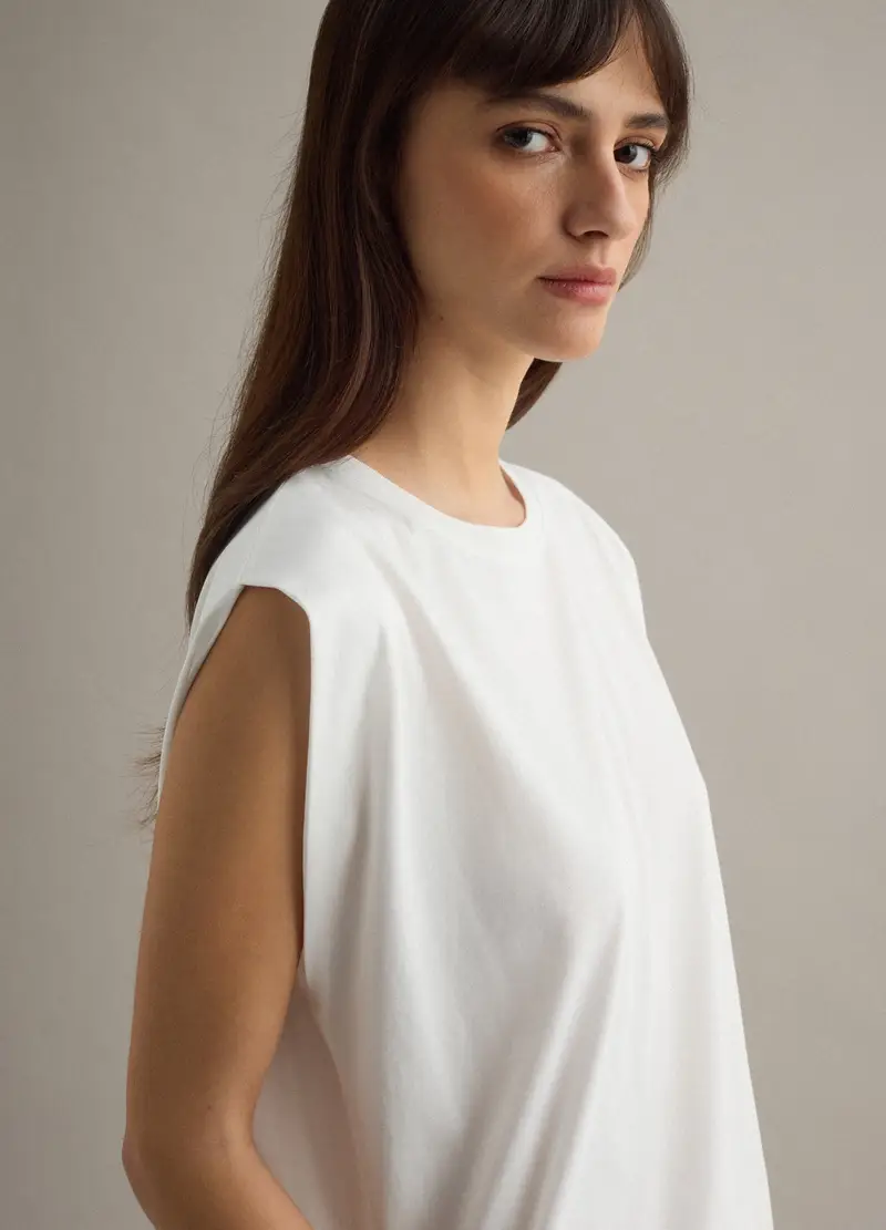 T-shirt Senza Maniche In Misto Cotone Bianco Regular Fit, Donna, Bianco