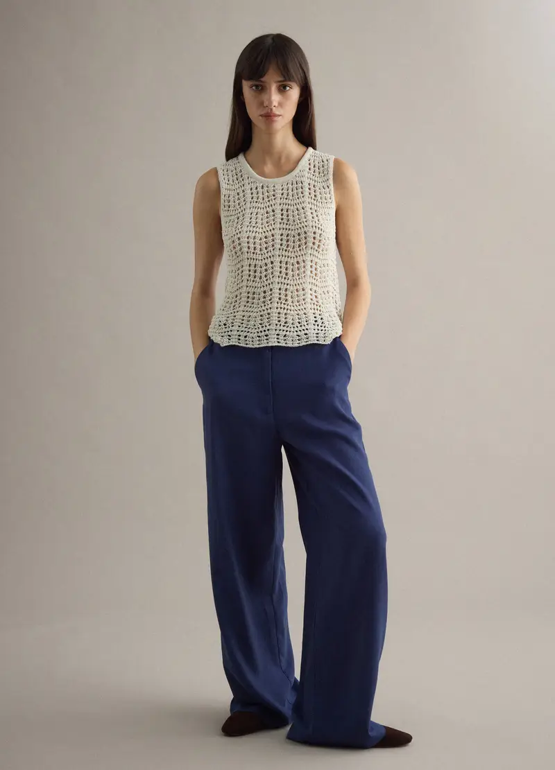 Tank Top In Crochet Di Misto Cotone Bianco Regular Fit, Donna, Bianco miniatura 2