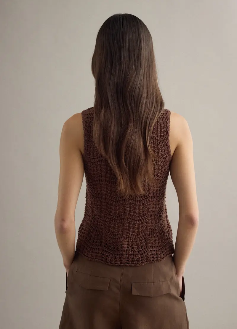 Tank Top In Crochet Di Misto Cotone Marrone Regular Fit, Donna, Marrone miniatura 3