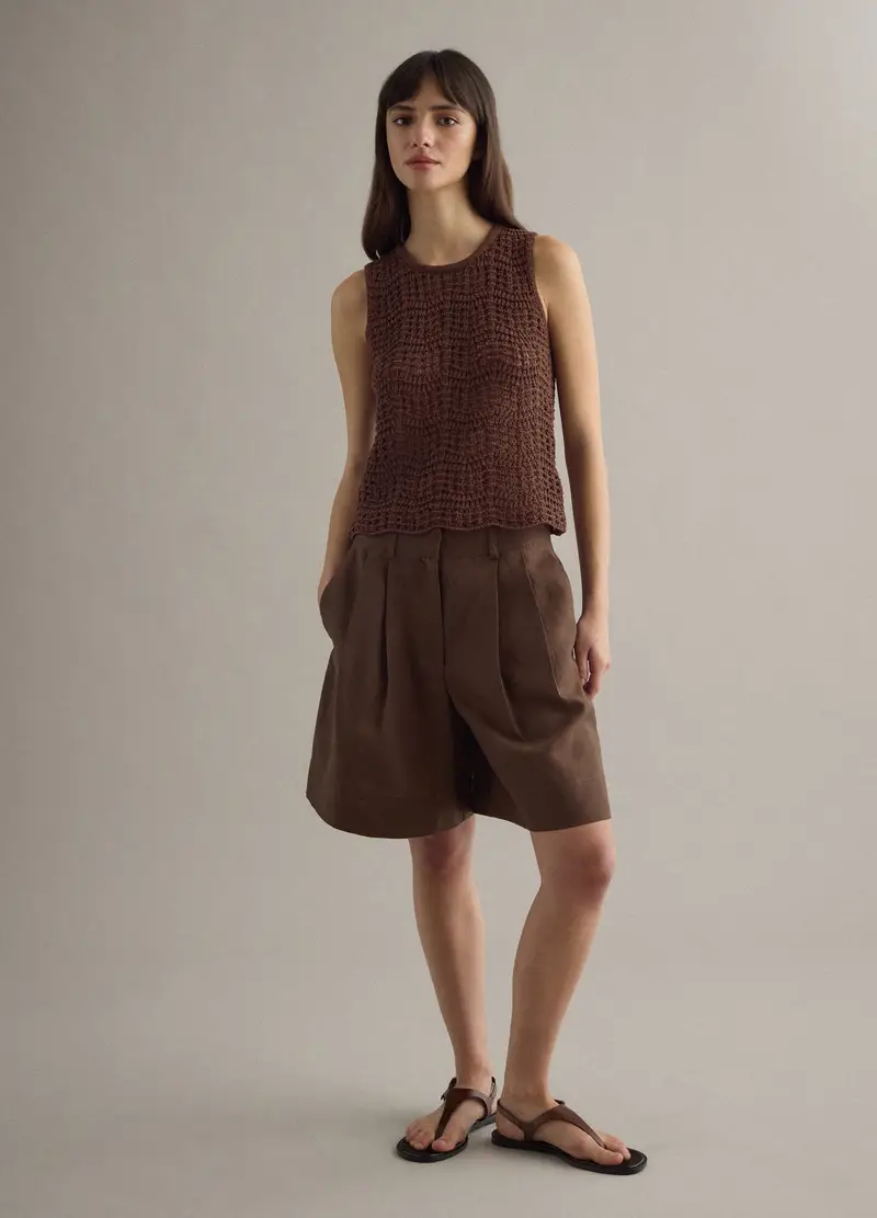 Tank Top In Crochet Di Misto Cotone Marrone Regular Fit, Donna, Marrone