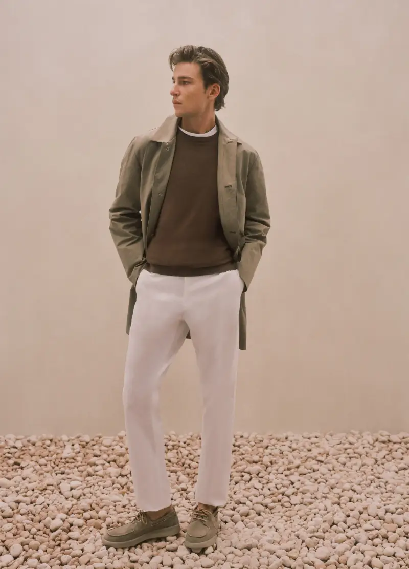 Trench Beige Regular Fit Con Chiusura A Bottoni, Uomo, Beige