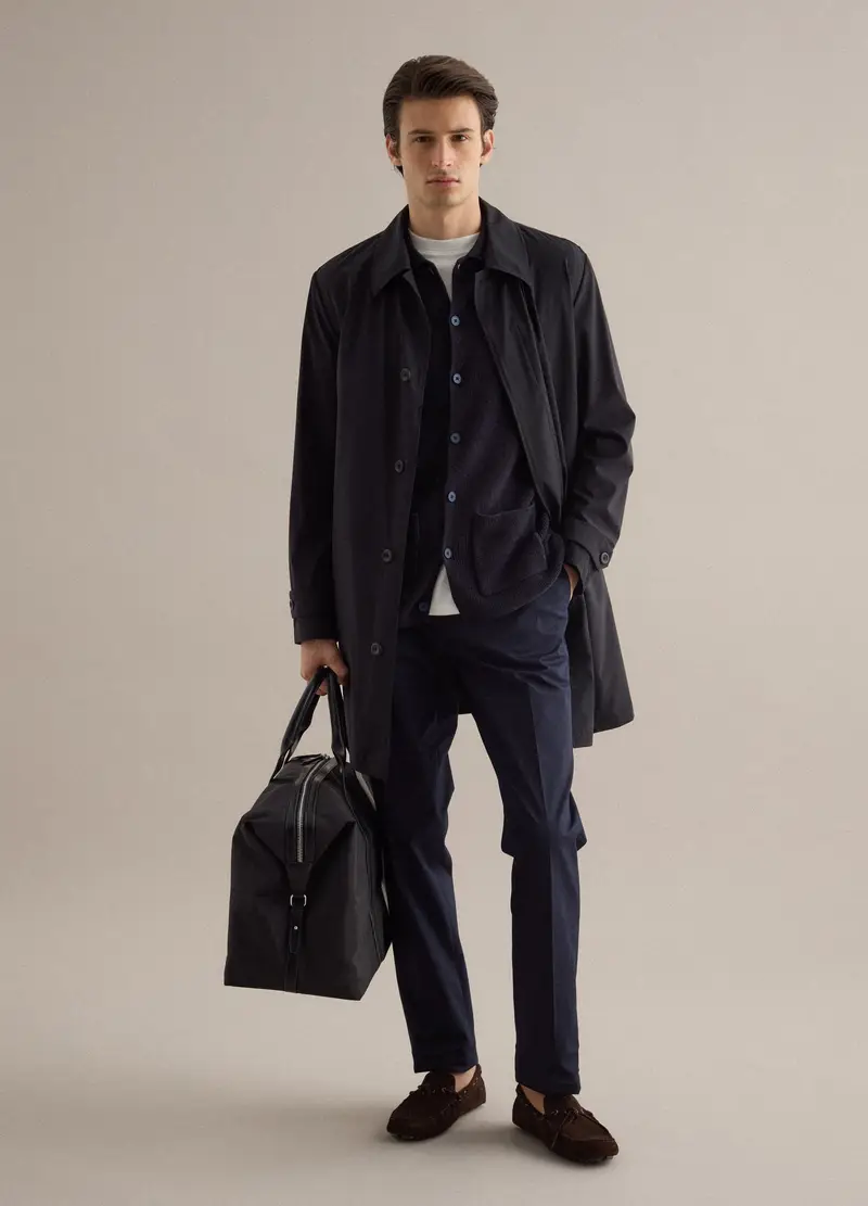 Trench Lungo Nero Regular Fit Con Bottoni, Uomo, Nero