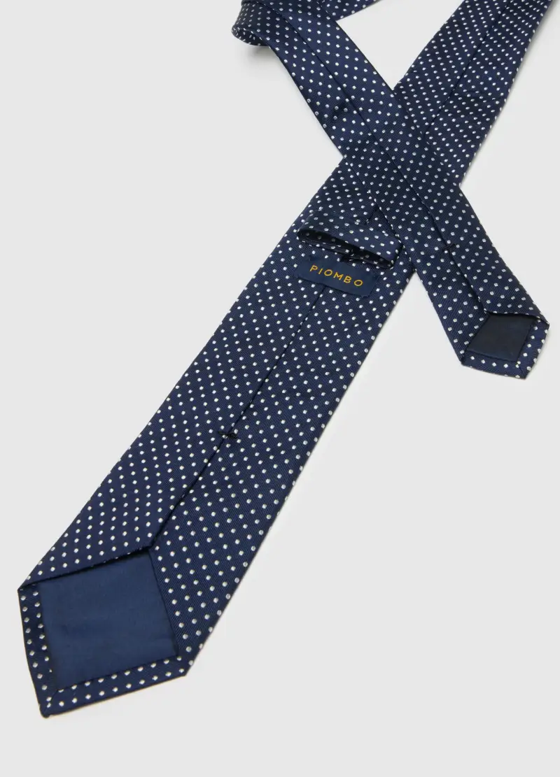 , Cravatta Blu In Pura Seta Con Pois Bianchi, Uomo, Multicolor miniatura 2
