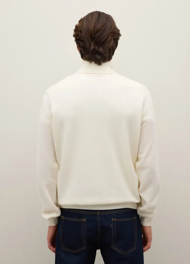 Dolcevita A Collo Alto Bianco In Pura Lana D'agnello Regular Fit, Uomo, Bianco miniatura 3