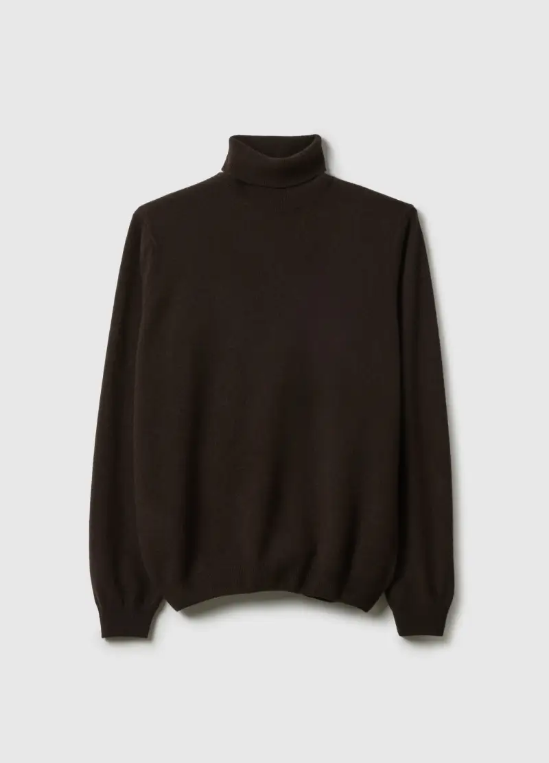 Dolcevita A Collo Alto Marrone In Pura Lana D'agnello Regular Fit, Uomo, Marrone