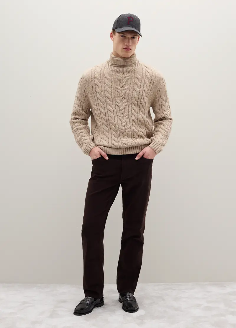 Dolcevita Beige Con Design A Trecce In Misto Lana, Uomo, Beige miniatura 2