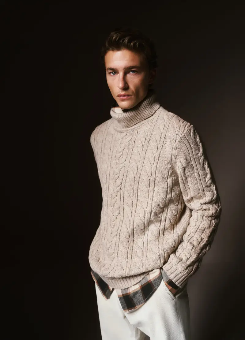 Dolcevita Beige Con Design A Trecce In Misto Lana, Uomo, Beige