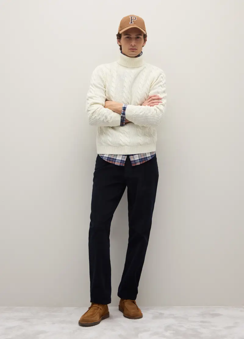 Dolcevita Bianco Con Motivo Jacquard In Misto Lana, Uomo, Bianco miniatura 3