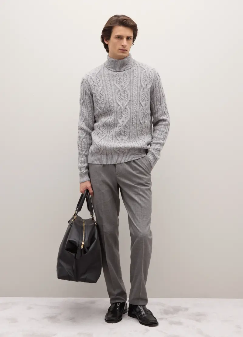 Dolcevita Grigio Chiaro Con Motivo Jacquard In Misto Lana, Uomo, Grigio