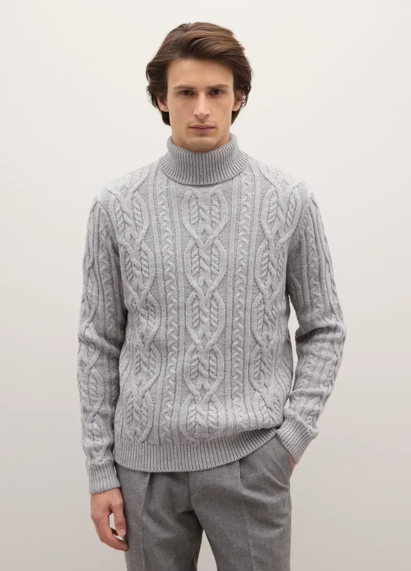 Dolcevita Grigio Regular Fit Con Motivo Jacquard, Uomo, Grigio miniatura 2