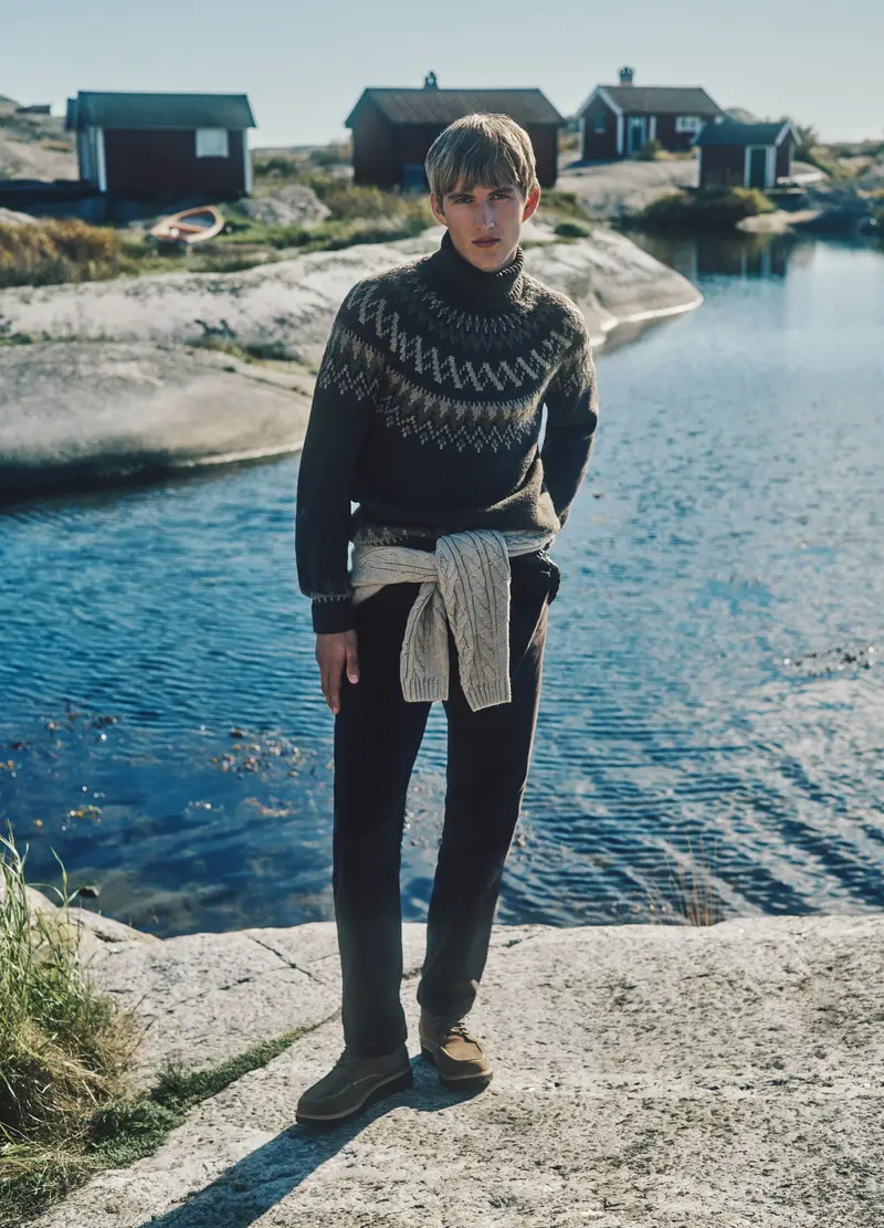 Dolcevita Marrone Con Motivo Jacquard In Misto Lana E Alpaca, Uomo, Multicolor