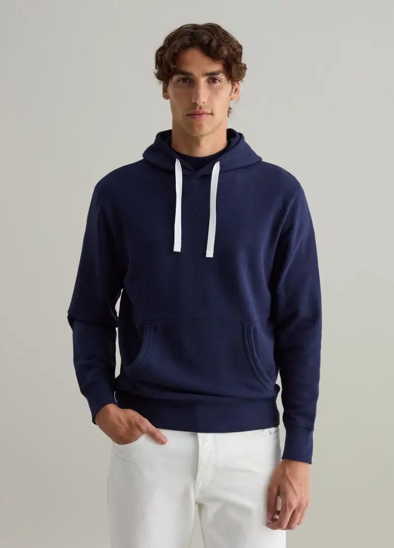 Felpa Con Cappuccio E Dettaglio A V, Uomo, Blu miniatura 2