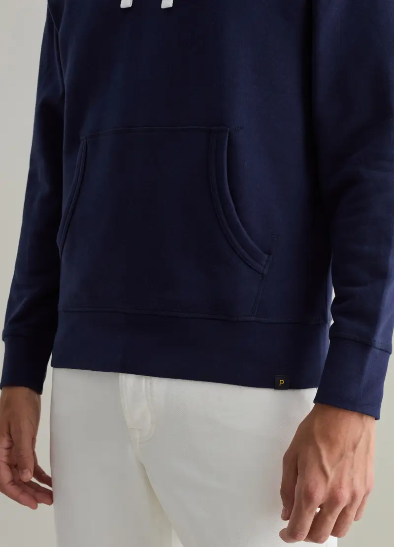 Felpa Con Cappuccio E Dettaglio A V, Uomo, Blu miniatura 3