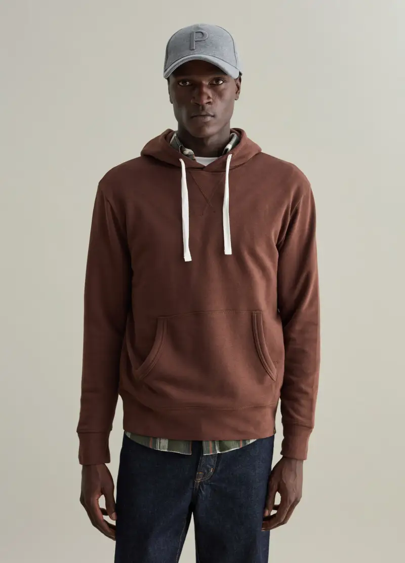 Felpa Con Cappuccio E Dettaglio A V, Uomo, Marrone miniatura 2