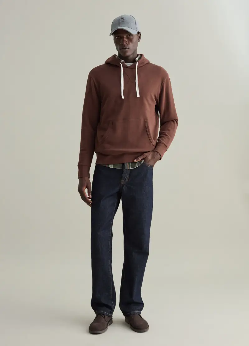 Felpa Con Cappuccio E Dettaglio A V, Uomo, Marrone