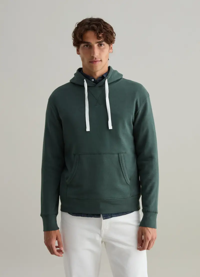 Felpa Con Cappuccio E Dettaglio A V, Uomo, Verde miniatura 2