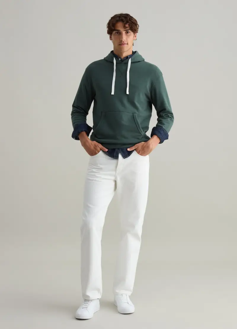 Felpa Con Cappuccio E Dettaglio A V, Uomo, Verde