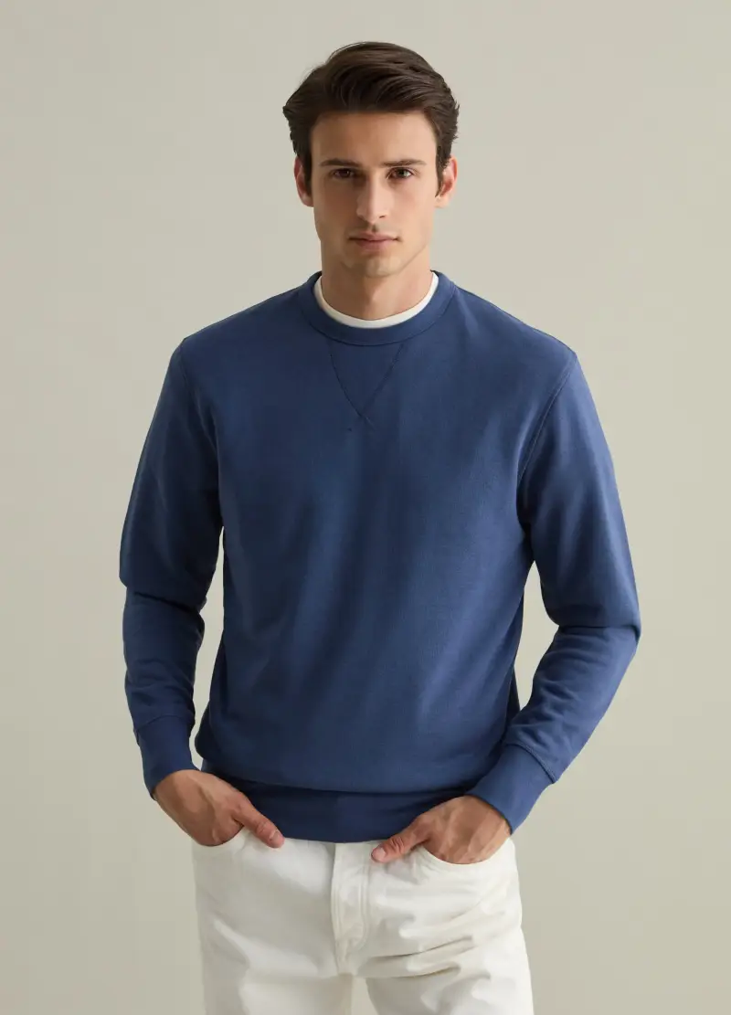 Felpa Girocollo Con Dettaglio A V, Uomo, Blu miniatura 2