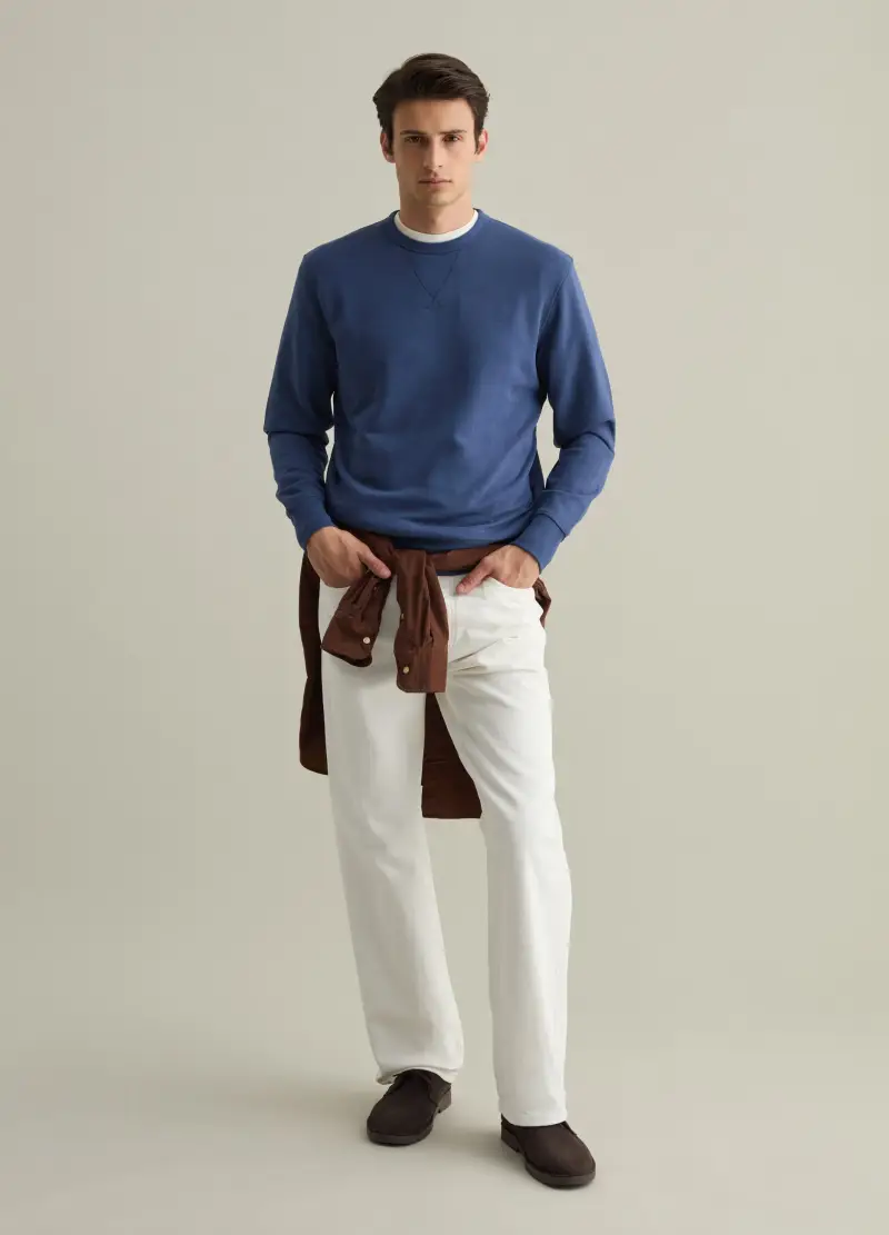 Felpa Girocollo Con Dettaglio A V, Uomo, Blu