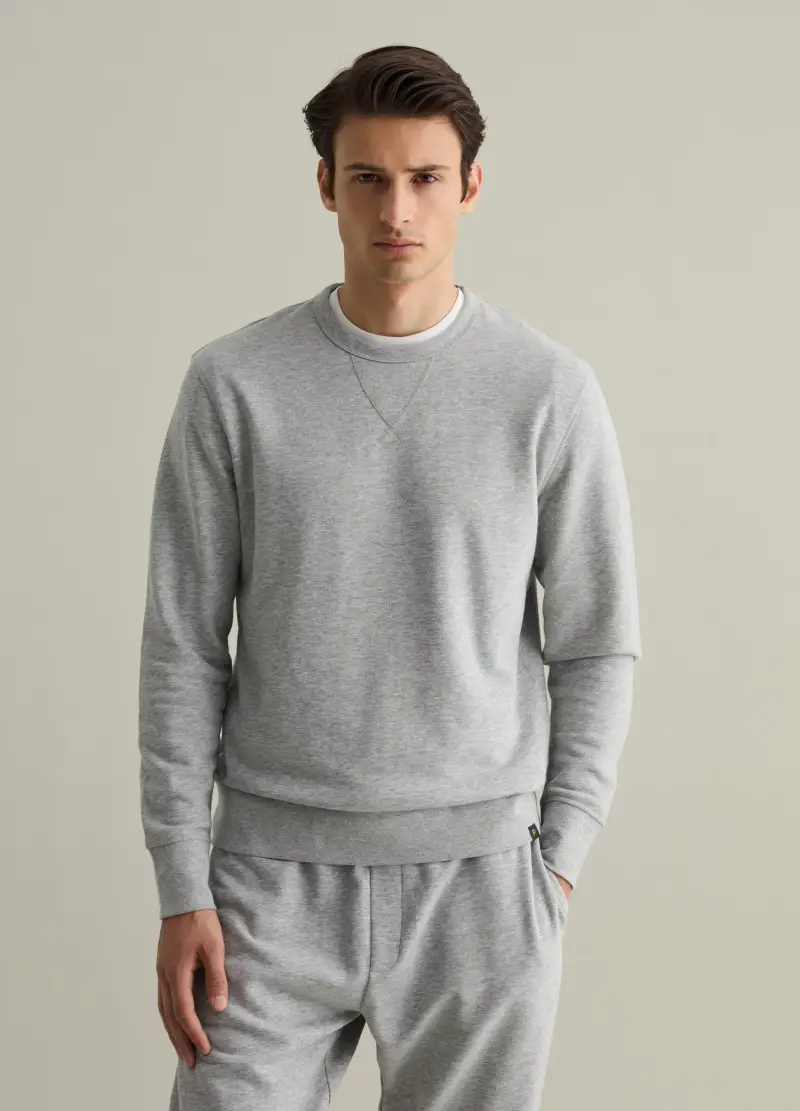 Felpa Girocollo Con Dettaglio A V, Uomo, Grigio