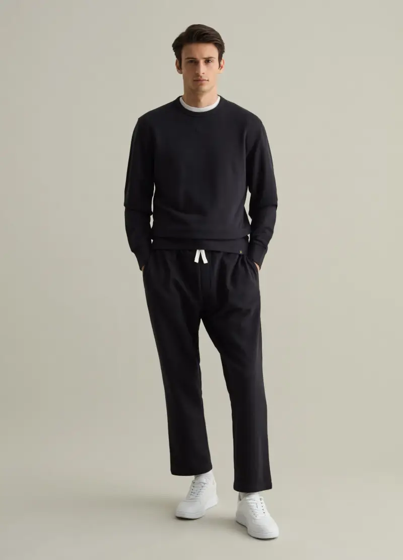 Felpa Girocollo Con Dettaglio A V, Uomo, Nero miniatura 2