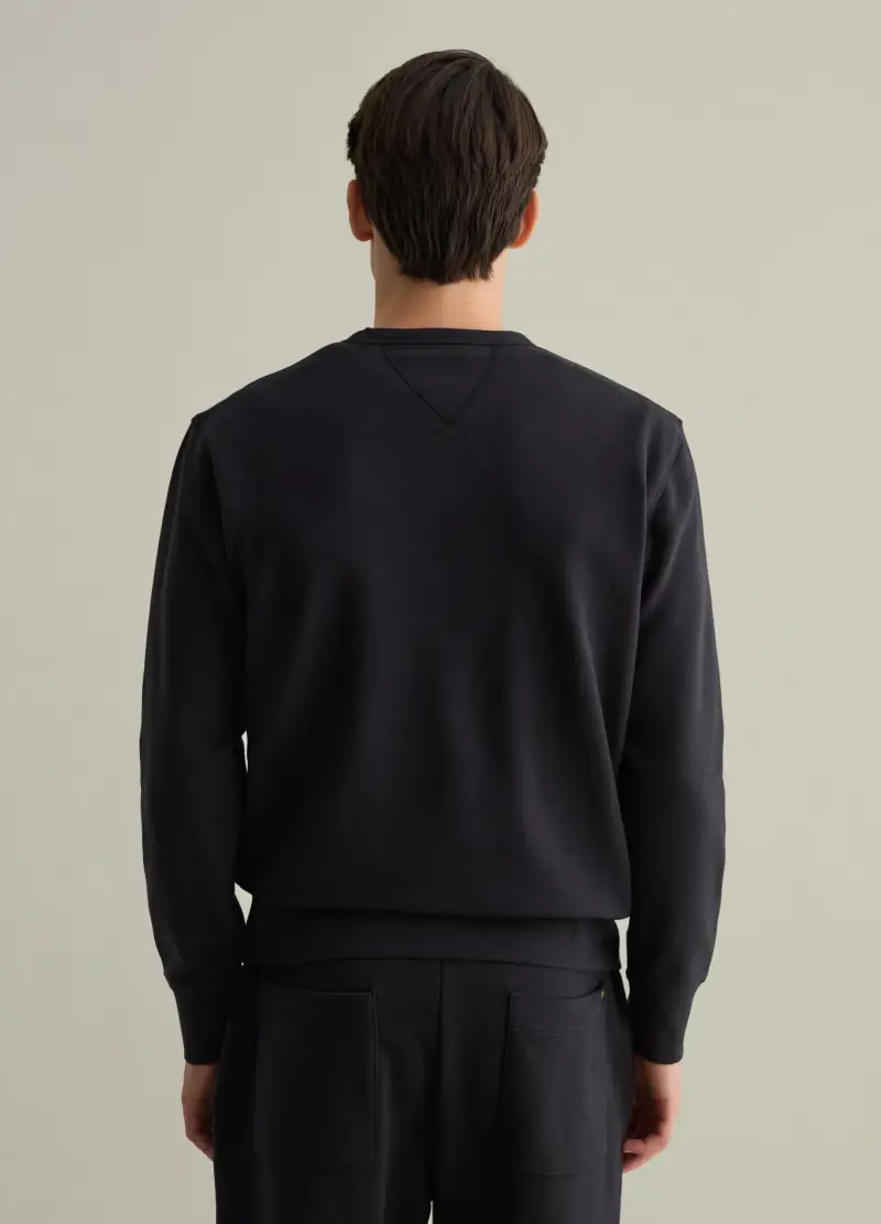 Felpa Girocollo Con Dettaglio A V, Uomo, Nero miniatura 3