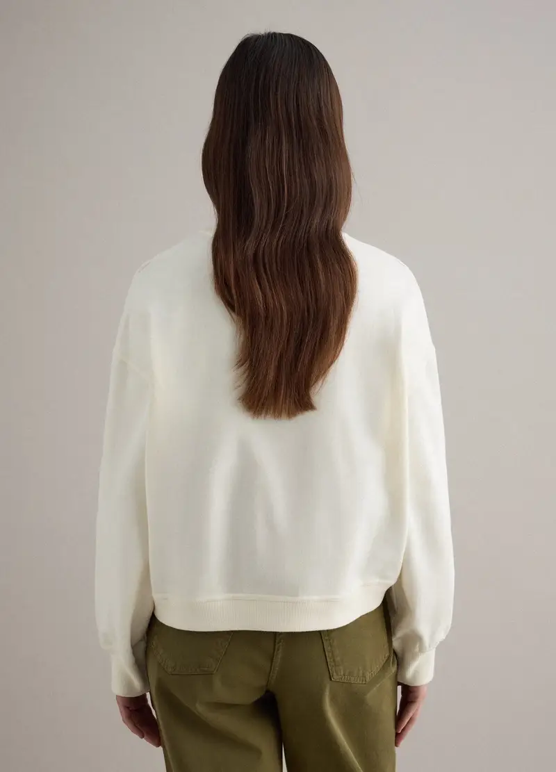 Felpa Girocollo In Misto Cotone Bianca Regular Fit Con Ricamo Floreale, Donna, Bianco miniatura 3