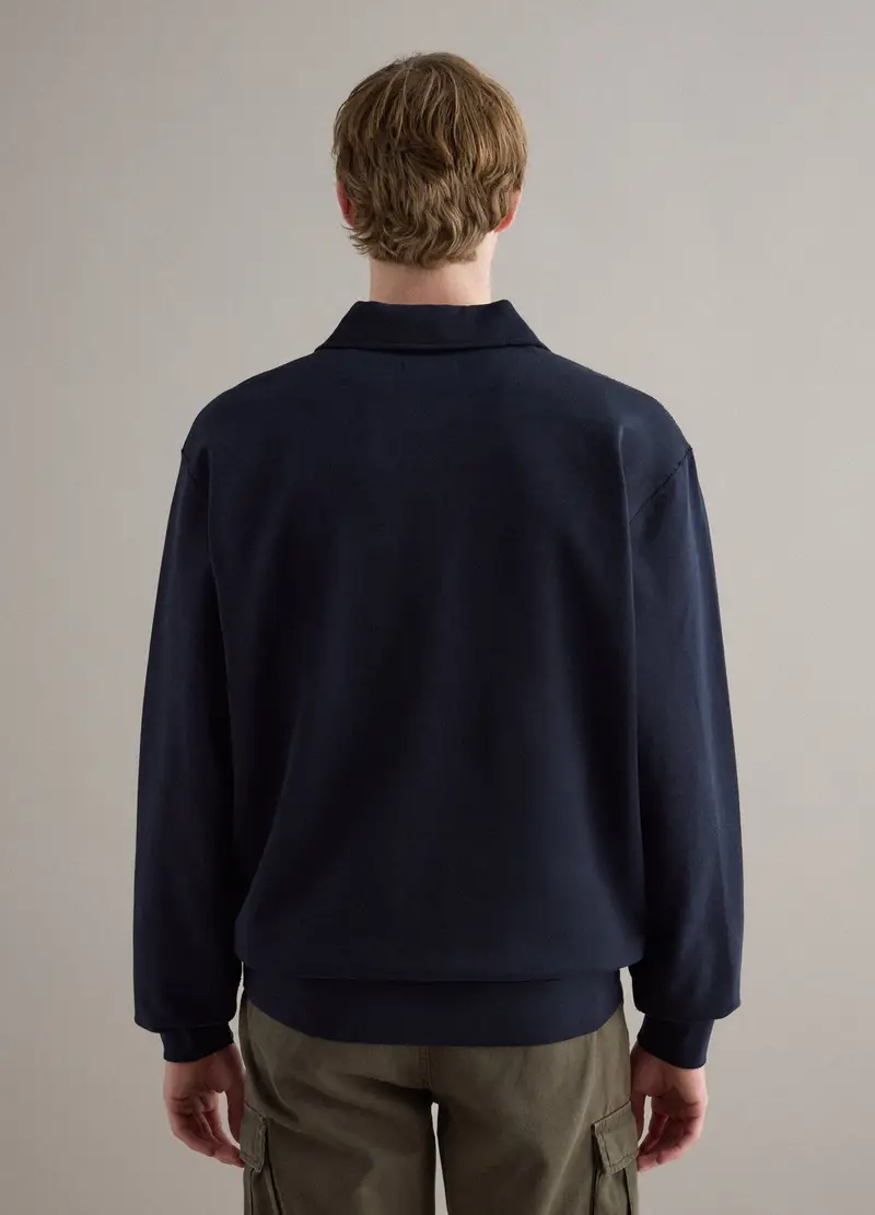 Felpa In Puro Cotone Blu Regular Fit Con Mezza Zip E Colletto, Uomo, Blu miniatura 3