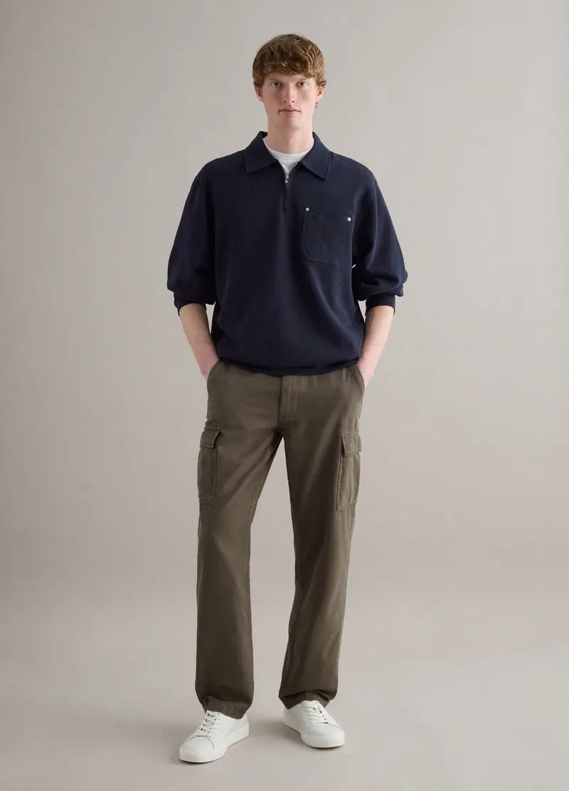 Felpa In Puro Cotone Blu Regular Fit Con Mezza Zip E Colletto, Uomo, Blu