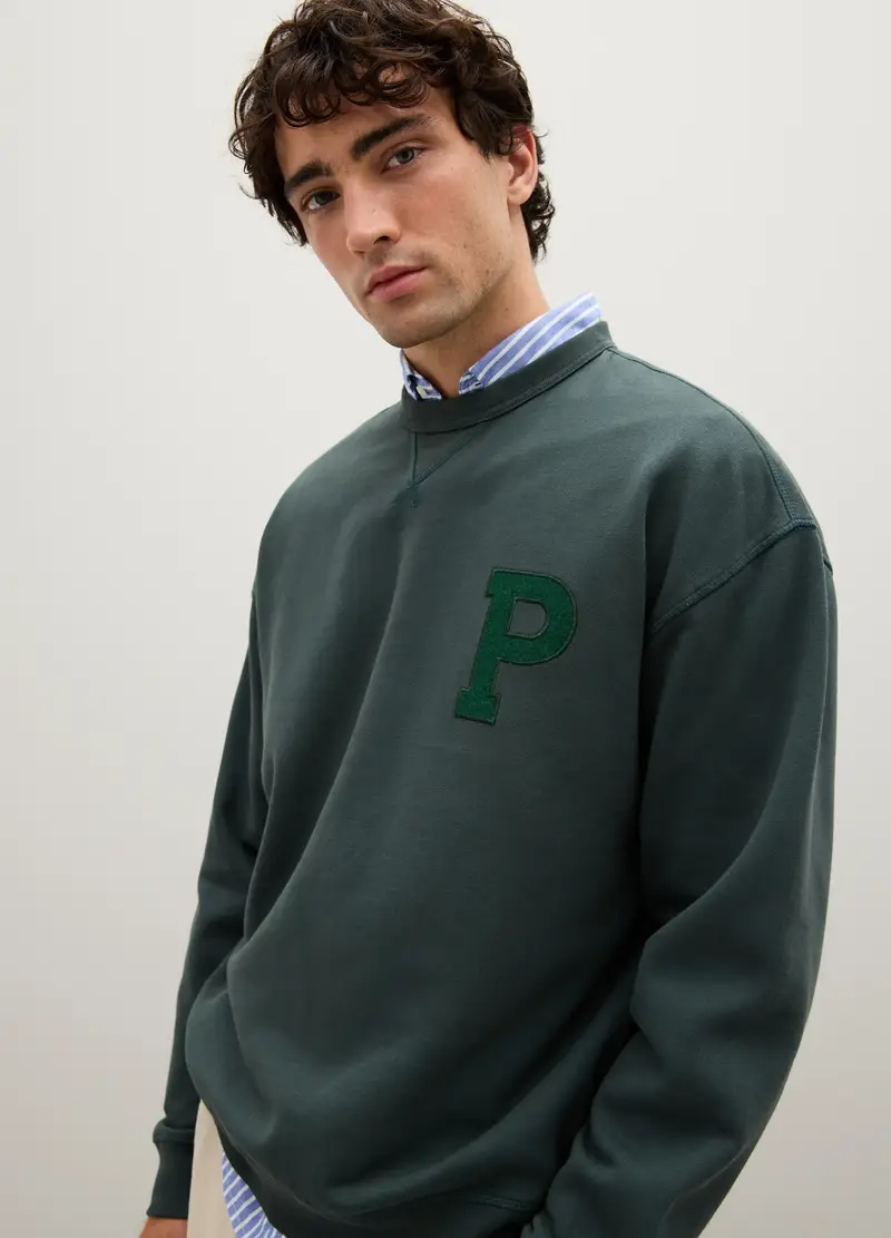 Felpa In Puro Cotone Verde Regular Fit, Uomo, Verde