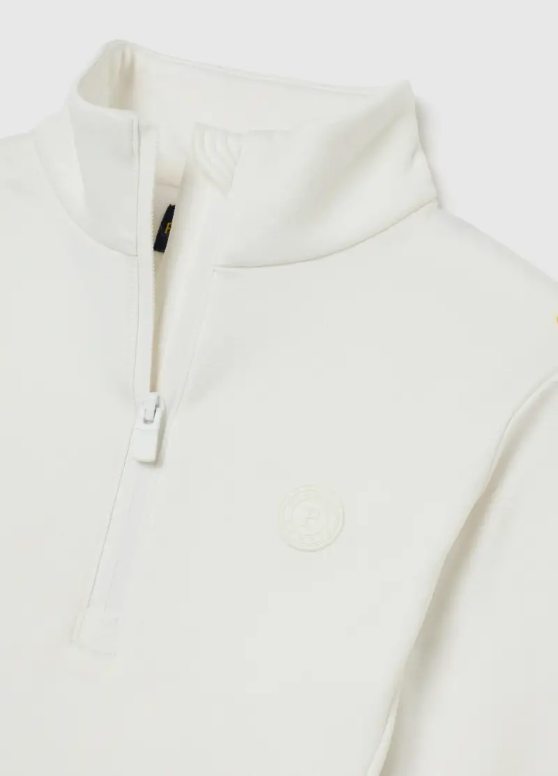 Felpa Sportiva Bianca Con Collo Alto E Mezza Zip Vestibilità Fitted, Donna, Bianco miniatura 2