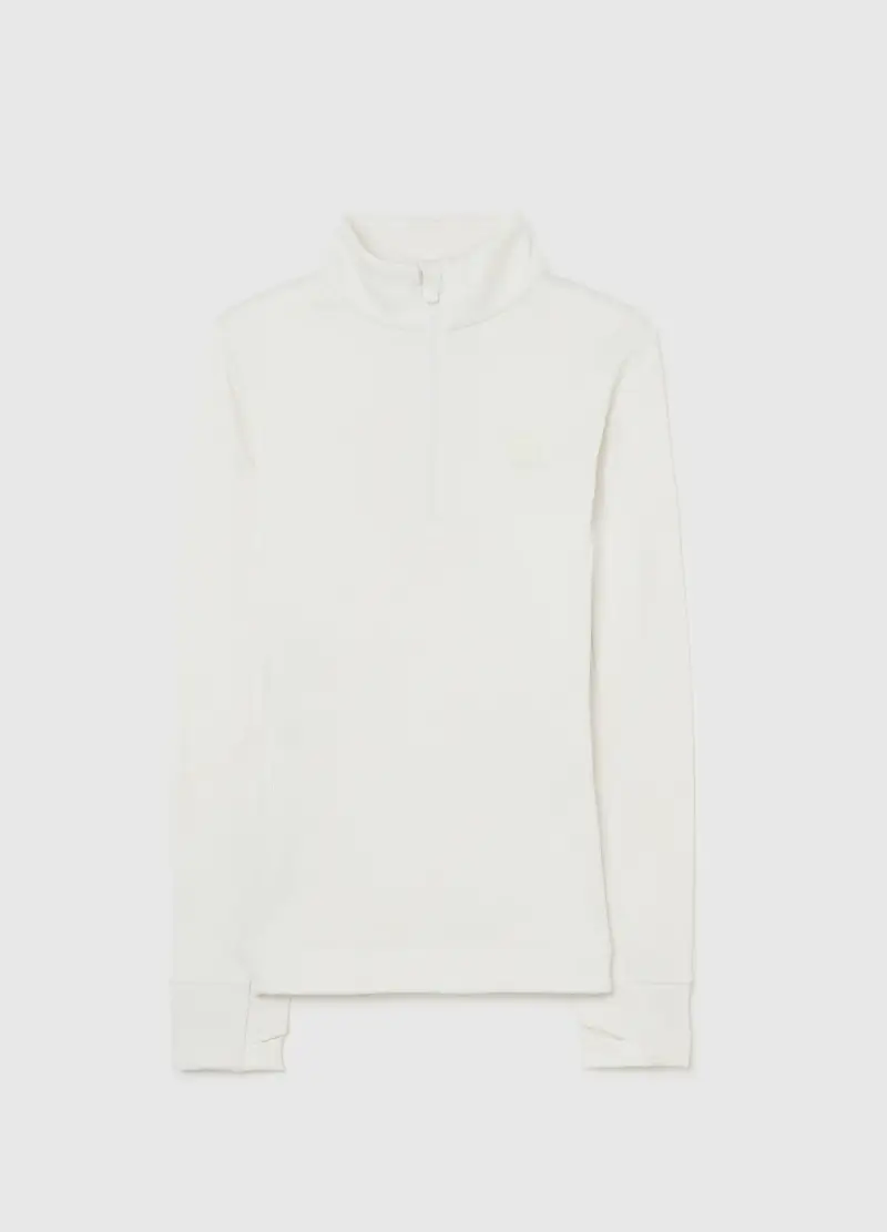 Felpa Sportiva Bianca Con Collo Alto E Mezza Zip Vestibilità Fitted, Donna, Bianco